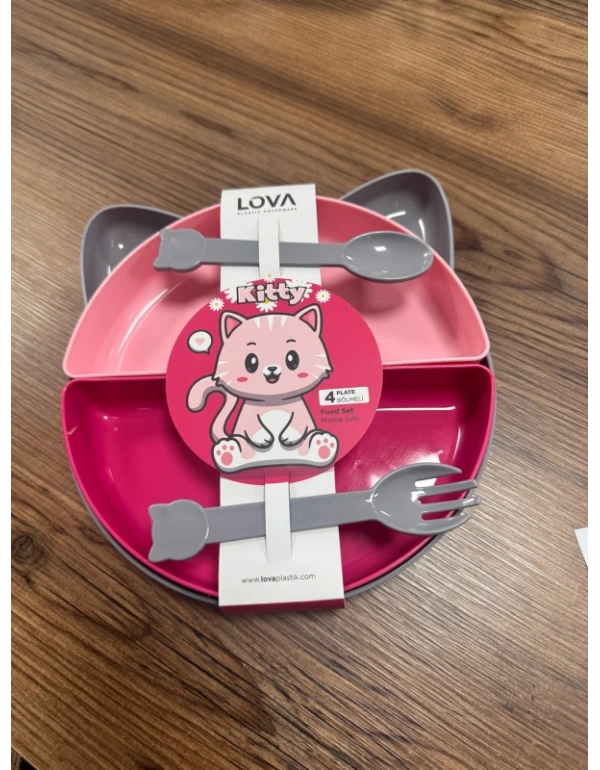 LV. KİTTY Kız Model 4 Bölmeli Mama Seti 7 Parça