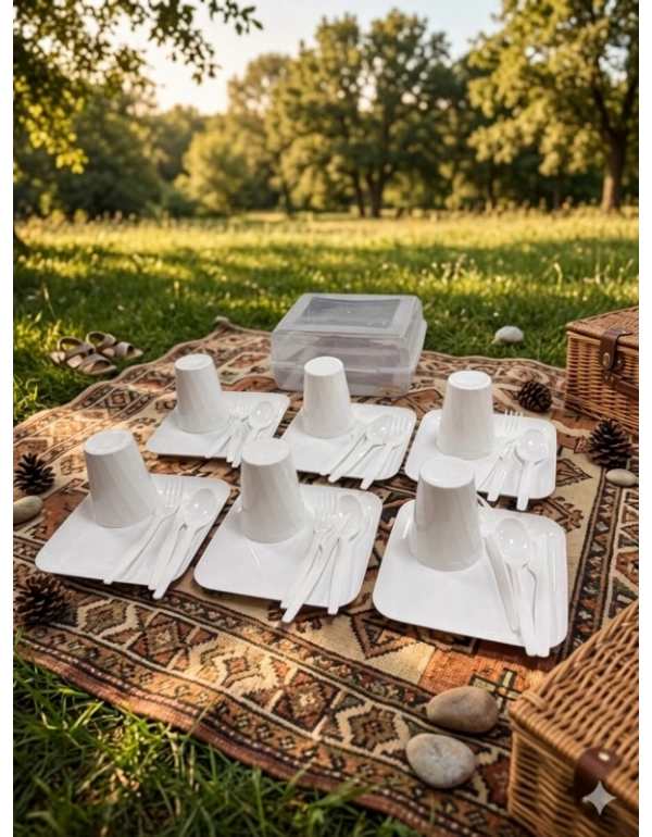 T. 32 Parça Piknik Seti Beyaz Renk Kare