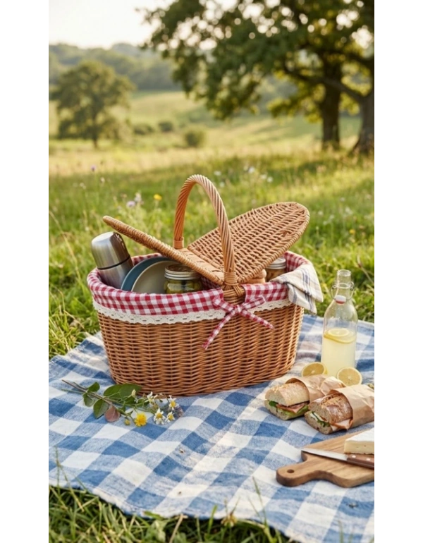 Ç. Açık Renk Oval Rattan Hasır Piknik Sepeti Vintage Sepet