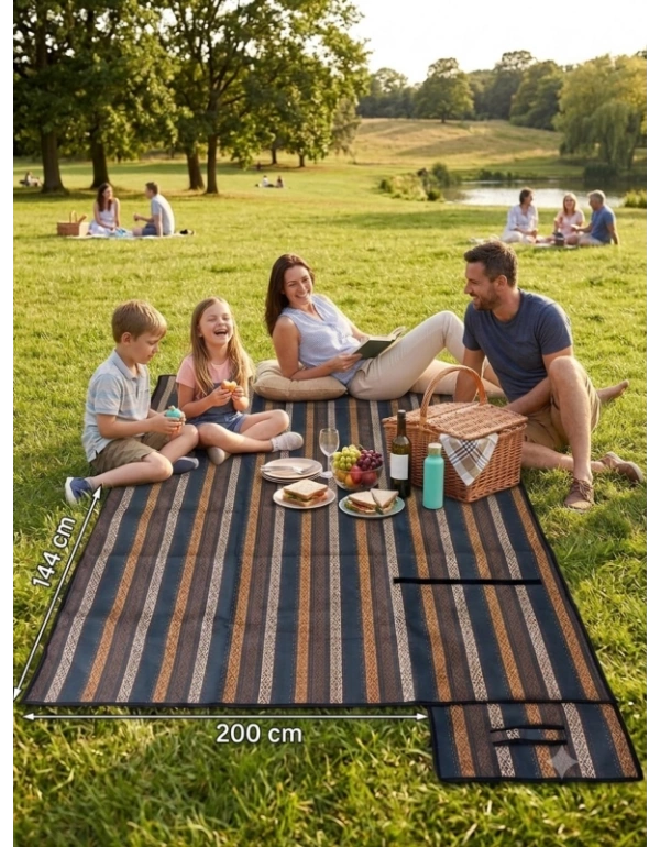 Renkli Piknik Matı Hasır Piknik Örtüsü Su Geçirmez Kumaş 220 x 140 cm