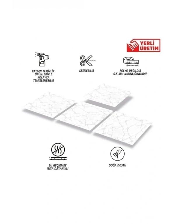 CT. 6 Adet Yapışkanlı Beyaz Mermer Desenli Sticker 30x30 cm