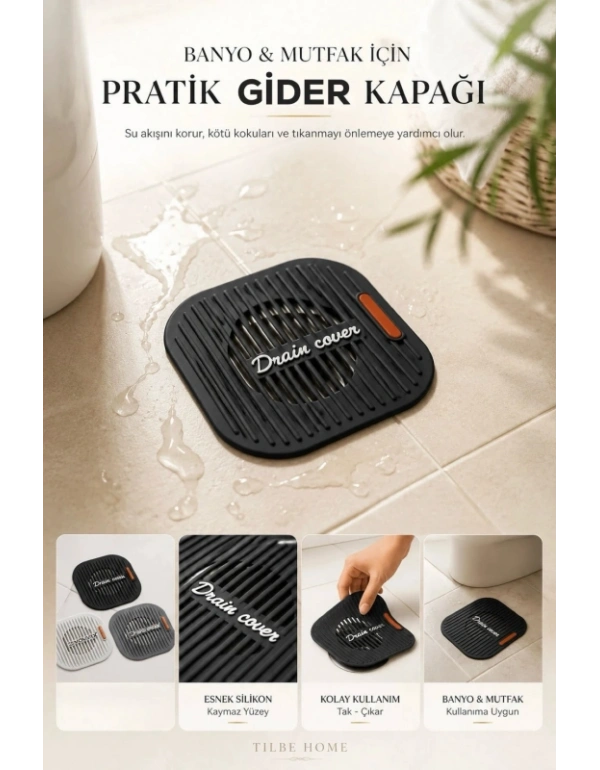 CT. Süzgeçli Lavabo Gider Koruyucu Mat Gri 11.5 x 11.5 cm