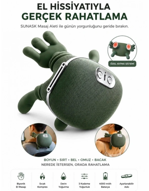 Ovmalı Isıtmalı Taşınabilir Masal Aleti Parmakla El Hissiyatı Veren Sarjlı Boyun Sırt Omuz Bacak Masaj Aleti