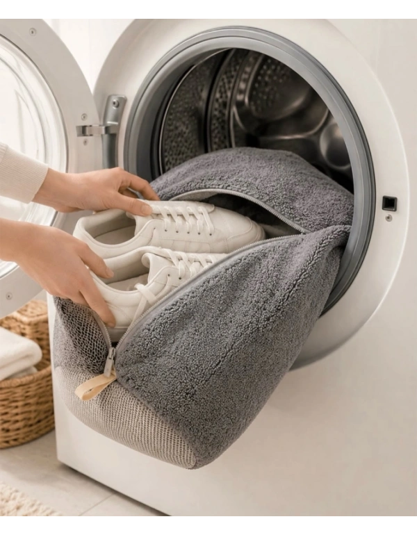 Miss Clean Ayakkabı Hurcu Gri Ayakkabı Yıkama Çantası Özel Mikrofiber Kumaş 600 gsm Fermuarlı Büyük Boy