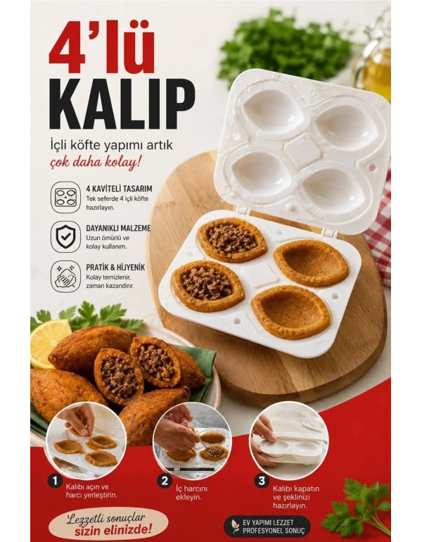 K. İçli Köfte Kalıbı Aparatı 4lü Pratik İçli Köfte Kalıbı