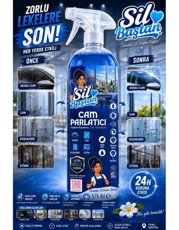 SİL BAŞTAN Cam Parlatıcı, Yağmur Kaydırıcı Spray Solüsyon 575 ml Adet