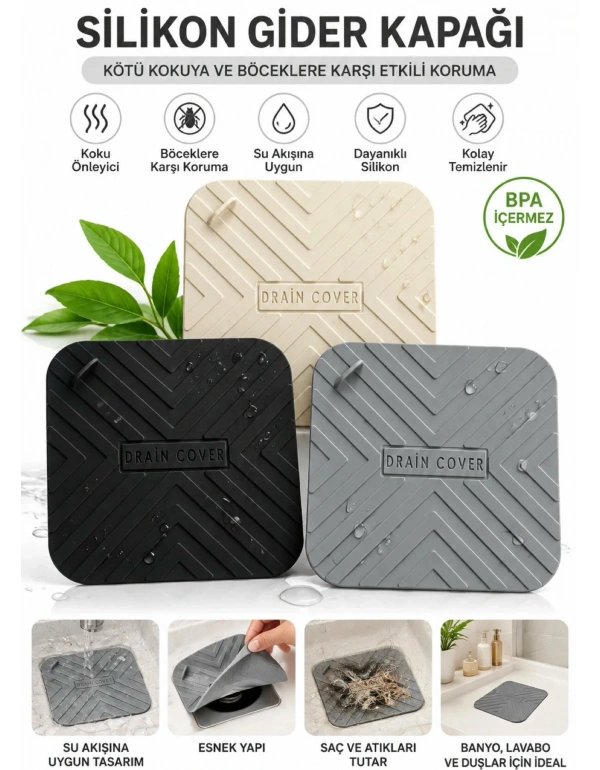 K. Kötü Koku Önleyici Silikon Mat Banyo Mutfak Lavabo Balkon Gider Tıpası Kapağı Böcek Önleyici KARMA RENK