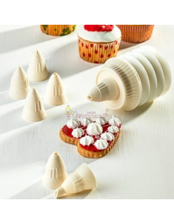 7 Başlıklı Mutfak Pasta Krema Sıkma Süsleme Pompası Aparatı Seti