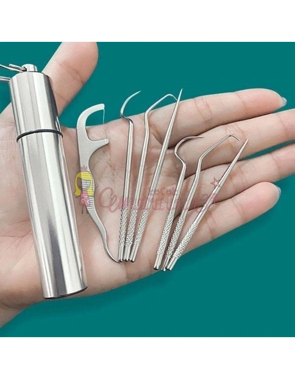 7 Parça Paslanmaz Çelik Ağız Diş Tartar Sökücü Temizlik Bakım Seti