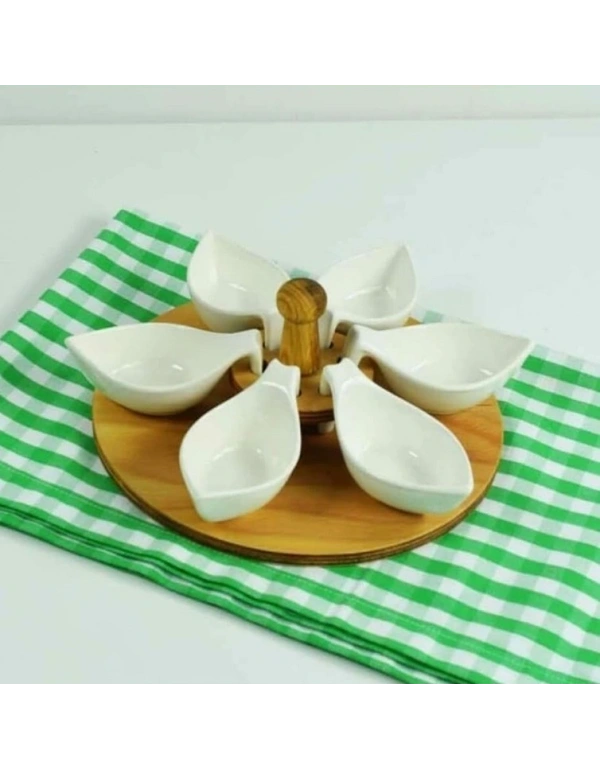 AHŞAP STANDLI 6LI KULPLU SİVRİ OVAL SOSLUK