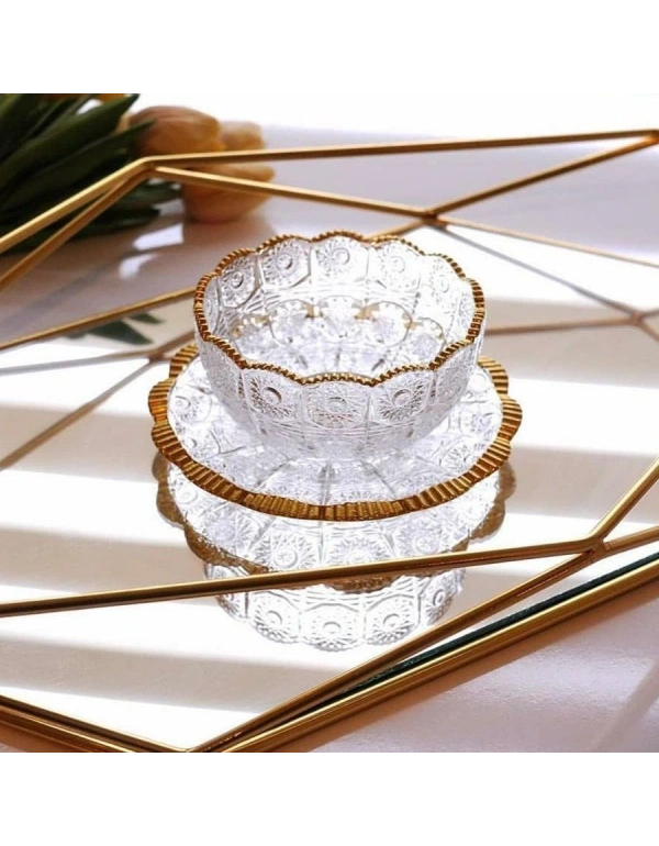 ALTIN YALDIZLI CAM 6LI TABAKLI KASE