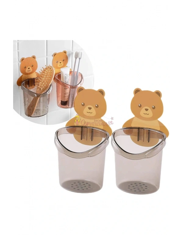 Ayı Figürlü Diş Fırçalık Organizer Ve Askılık Ayıcık Diş Fırçalığı 2Li