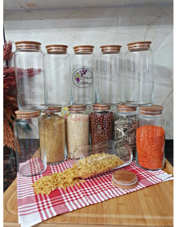 BAMBU KAPAKLI CAM KAVANOZ 12 PARÇA SET