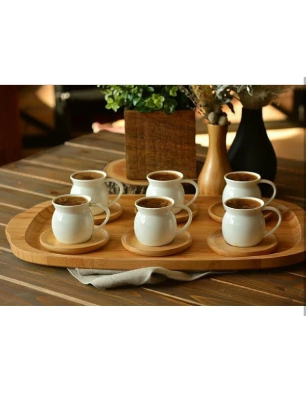 BAMBU TABAKLI DÜZ 6LI LÜX KAHVE FİNCAN TAKIMI