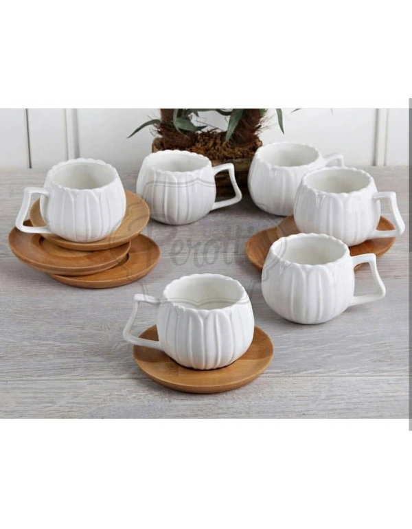 BAMBU TABAKLI TOMBUL 6LI LÜX KAHVE FİNCAN TAKIMI