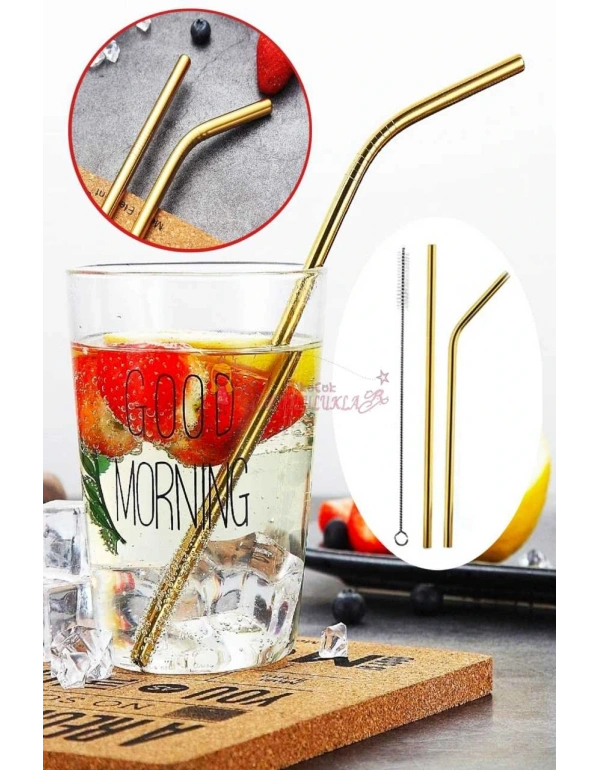 Çelik 2li Pipet Ve Temizleme Fırçası Gold gumus