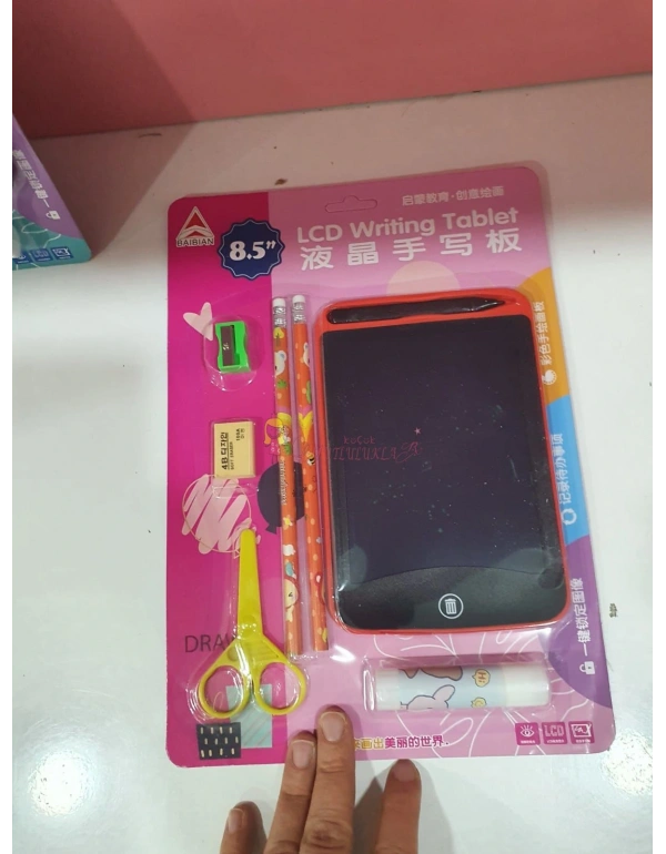 Çocuk Tablet LCD 8.5 Inç Dijital Kalemli Çizim Yazı Tahtası Pembe + Hediye Set