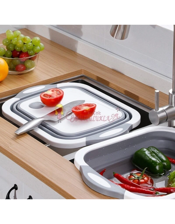 Çok Amaçlı Katlanabilir Kesme Tahtası ve Sepet Süzgeç Pratik Kova