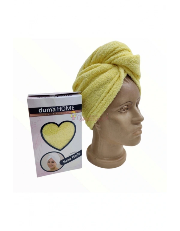 Düğmeli Havlu Saç Kurulama Bonesi Sarı Renk Bone Havlu