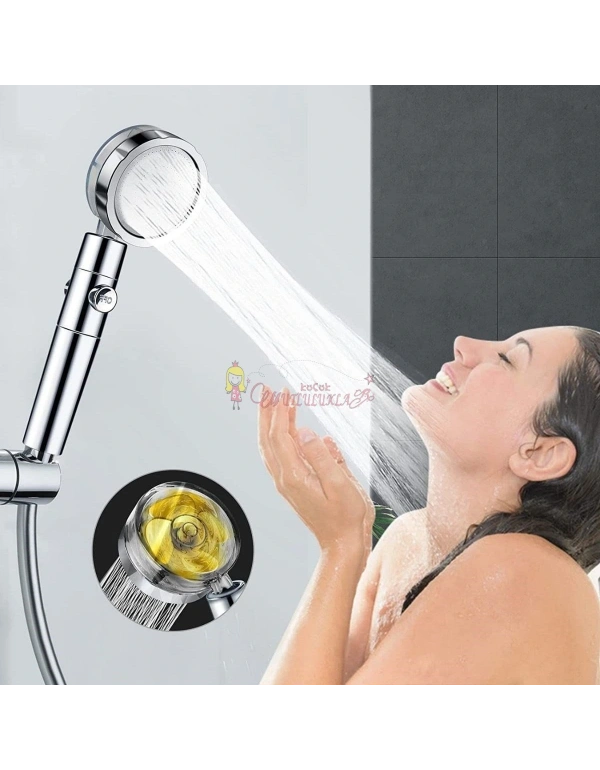 Duş Başlığı Turbo Pervaneli Serinletici Tasarım Start Stop Tuşu Duş Başlığı 360 Derece Döner