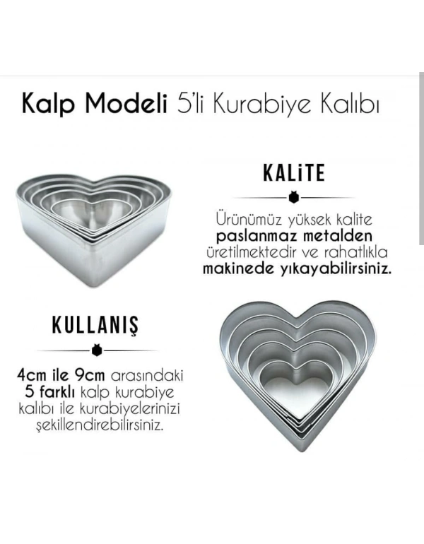 DÜZ KALP 5 PARÇA KURABİYE KALIBI