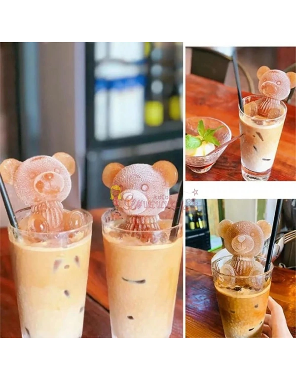 Figürlü Mini Sevimli Ayı Şeklinde Silikoz Buz Kalıbı - Sunum Kahve Buzluk- Mumluk