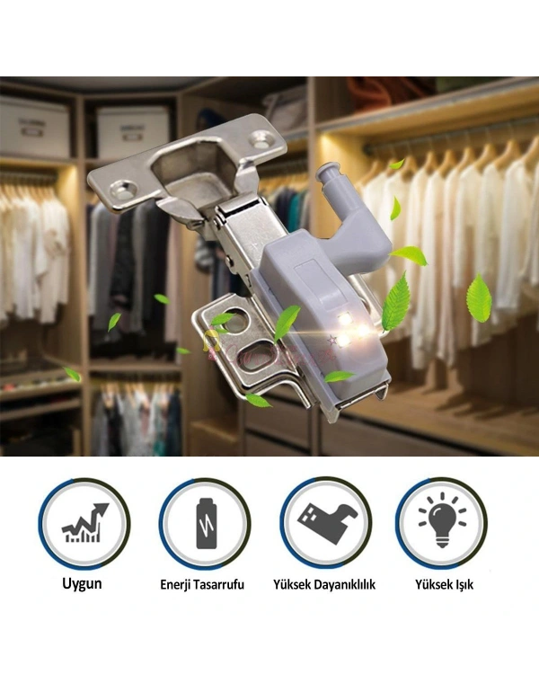Gardrop Mutfak Dolap İçi Sensörlü Led Işık Aydınlatma Menteşe Üstü Enerji Tasarruf Lamba