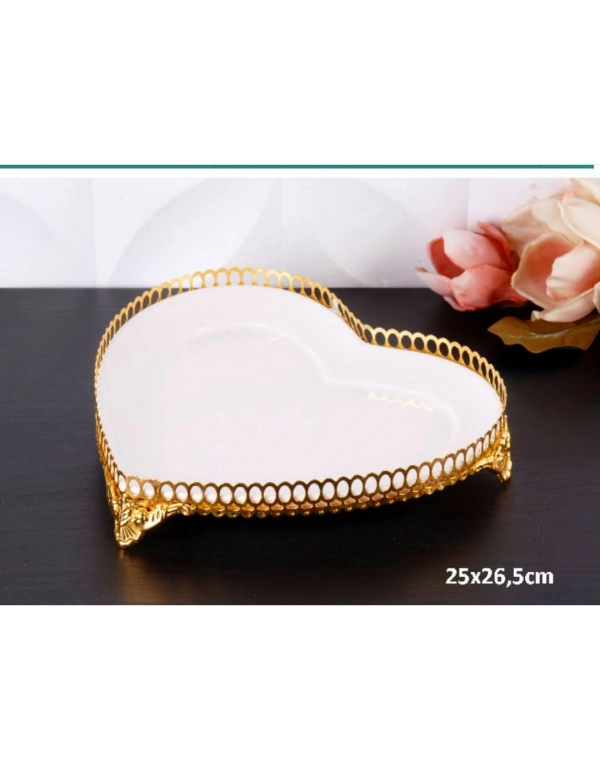 GOLD DETAYLI BÜYÜK BOY KALP SUNUM TABAĞI