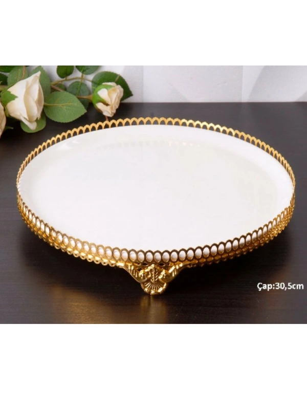 GOLD DETAYLI BÜYÜK BOY YUVARLAK SUNUM TABAĞI