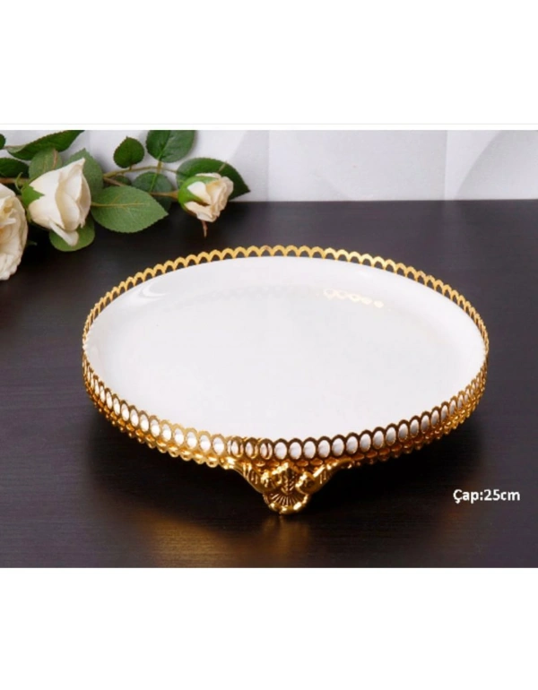 GOLD DETAYLI ORTA BOY YUVARLAK SUNUM TABAĞI