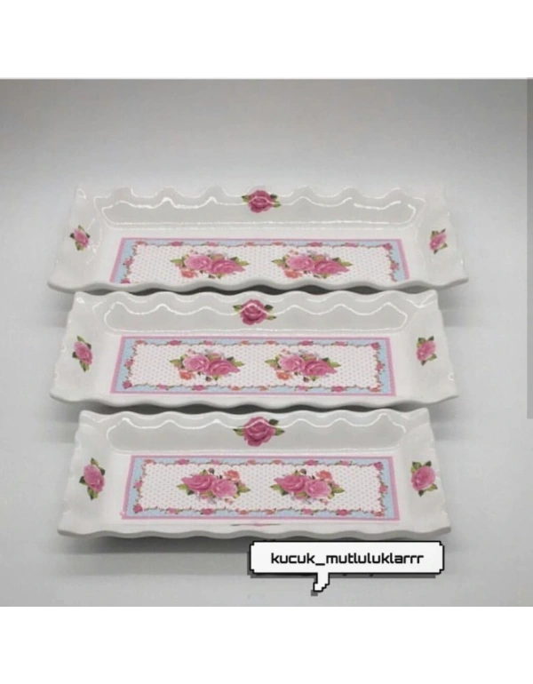 GÜL DESENLİ 3LU KAYIK TABAK SETİ