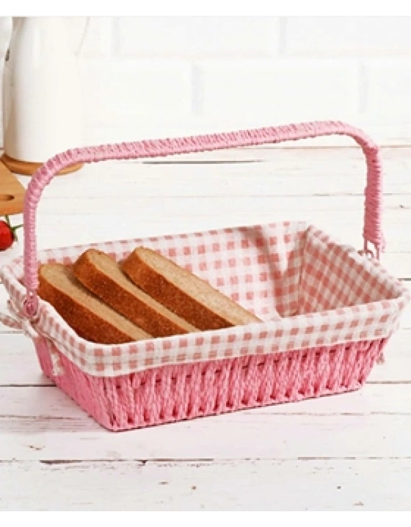 HASIR ÖRME KUMAŞ KAPLI SAPLI EKMEK SEPETİ