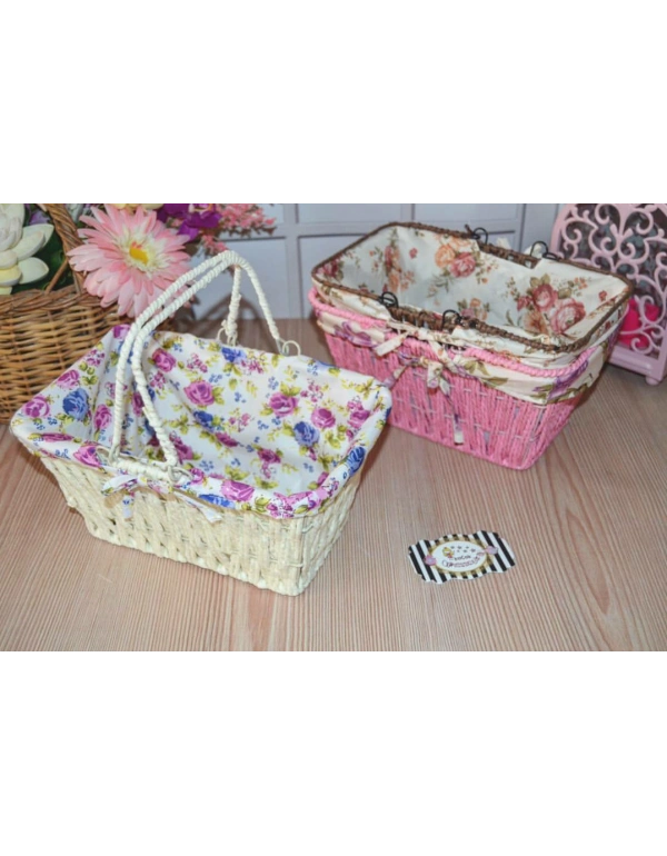 HASIR ÖRME ÜZERİ KUMAŞ KAPLAMA EKMEK SEPETİ