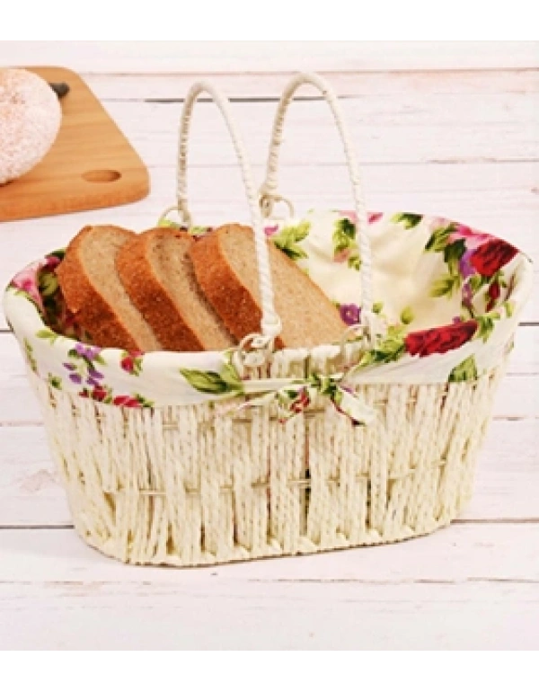 HASIR ÖRME ÜZERİ KUMAŞ KAPLAMA EKMEK SEPETİ