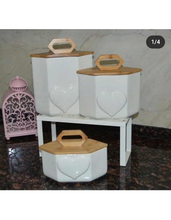 KALP DETAY BAMBU KAPAK 3LÜ PORSELEN KAVANOZ