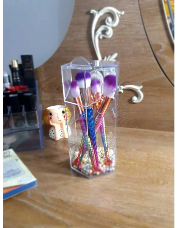 Kapaklı Akrilik Kozmetik Fırça Organizatör