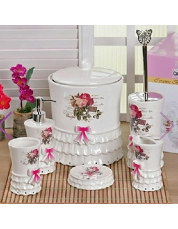 KELEBEK DESENLİ SERAMİK BANYO SETİ