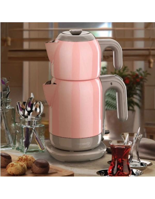 KORKMAZ DEMTEZ PEMBE/GRİ ELEKTRİKLİ ÇAYDANLIK