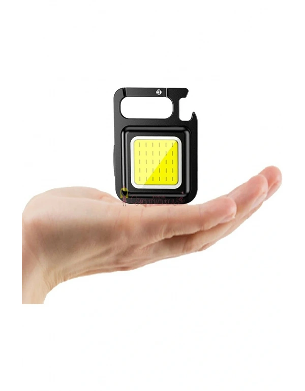 Led Anahtarlık El Feneri Şişe Açacağı Usb’li Şarj Edilebilir Mıknatıslı 4 Işık Modlu Cep Boy Cob LED