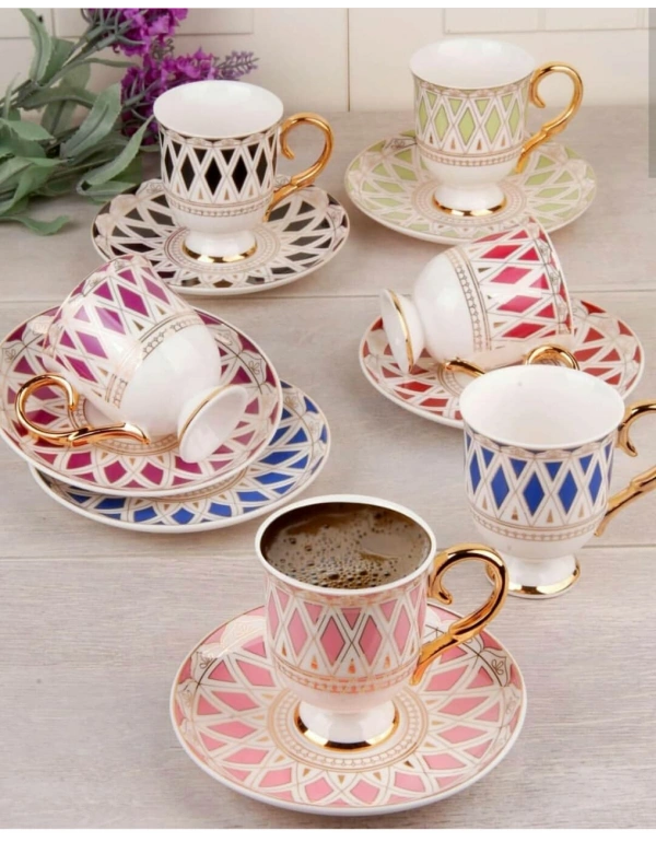 RENKLİ ALTIN YALDIZLI LUKS KAHVE FİNCANI