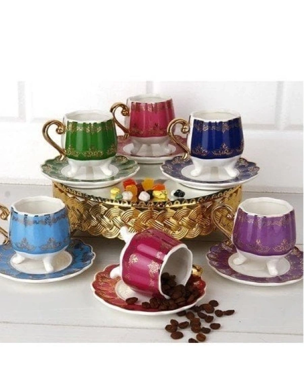 RENKLİ GLOMOUR ÖZEL TASARIM 3 AYAKLI TÜRK KAHVE FİNCANI