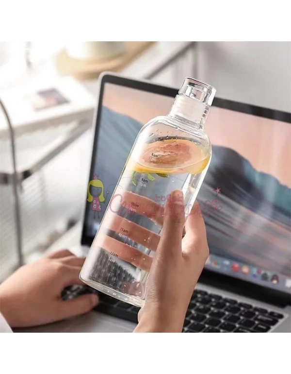 Sağlıklı Cam Su Şişesi 750ml Motivasyonlu Sızdırmaz Matara Suluk Borosilikat Cam