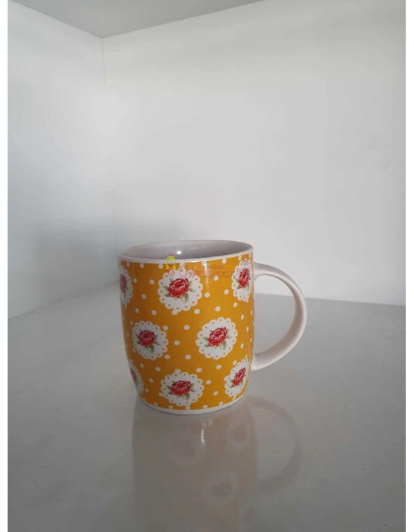 Sarı Çiçek Desen Porselen Kupa