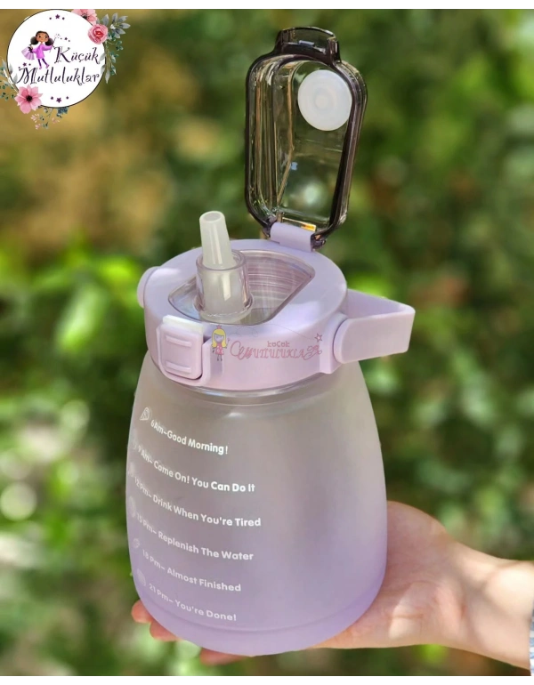 Şeffaf Motivasyon Tombul Suluk Matara Boyun Askılıklı Telefon Tutacaklı