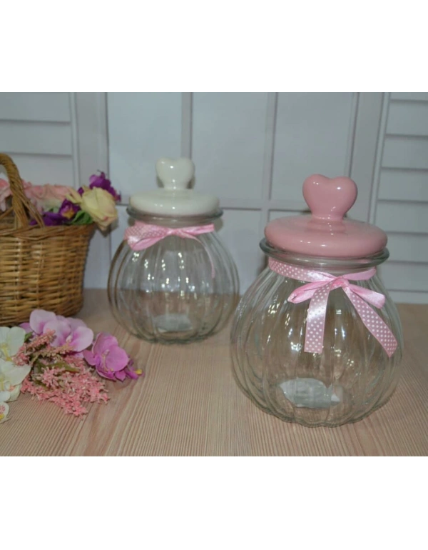 SERAMİK KALP KAPAKLI BÜYÜK KAVANOZ