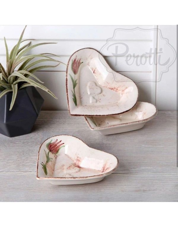 SERAMİK LALE DESENLİ KALP  ÇEREZLİK