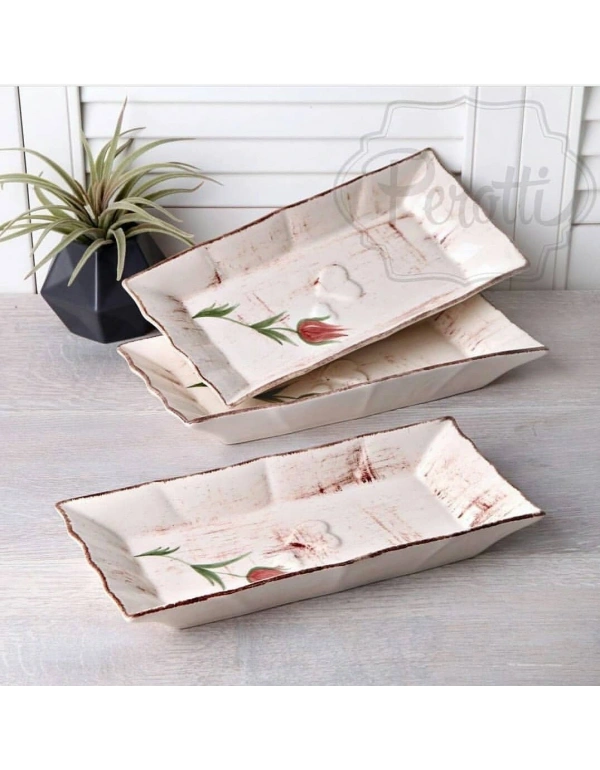 SERAMİK LALE DESENLİ NEHİR KAYIK TABAK