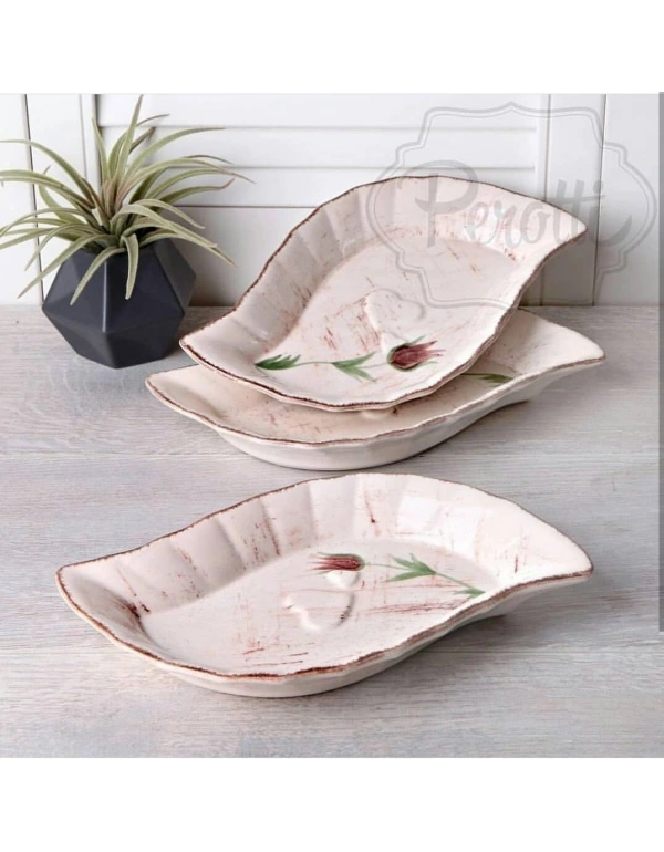 SERAMİK LALE DESENLİ OKYANUS KAYIK TABAK