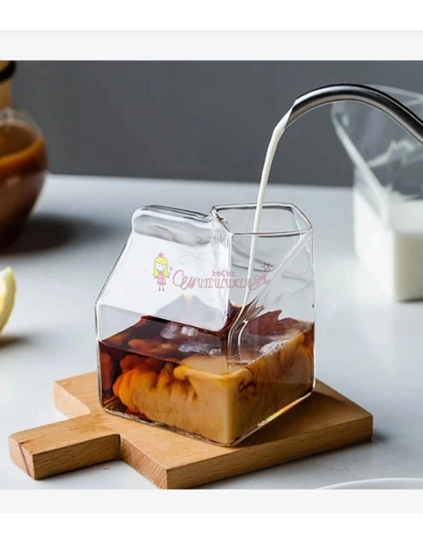 Süt Kutusu Şeklinde Bardak Isıya Dayanıklı Borosilikat Kahve Ve Sunum Bardağı