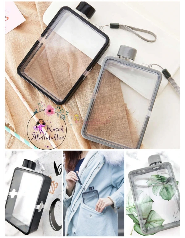 Tablet Matara  Şeffaf Motivasyonel Stickerlı Çerçeveli A5 Şeklinde Su Matarası